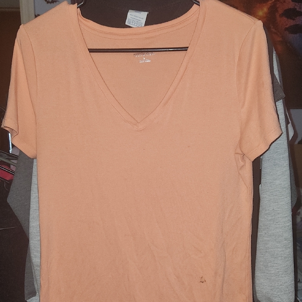 Merona Orange Fitted V-Neck Short Sleeve Tee